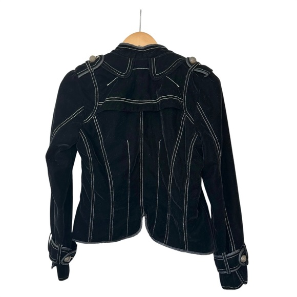 Aziz Black Velvet Military Style Jacket Zip Front Epaulets Bronze Buttons Small - Picture 9 of 14
